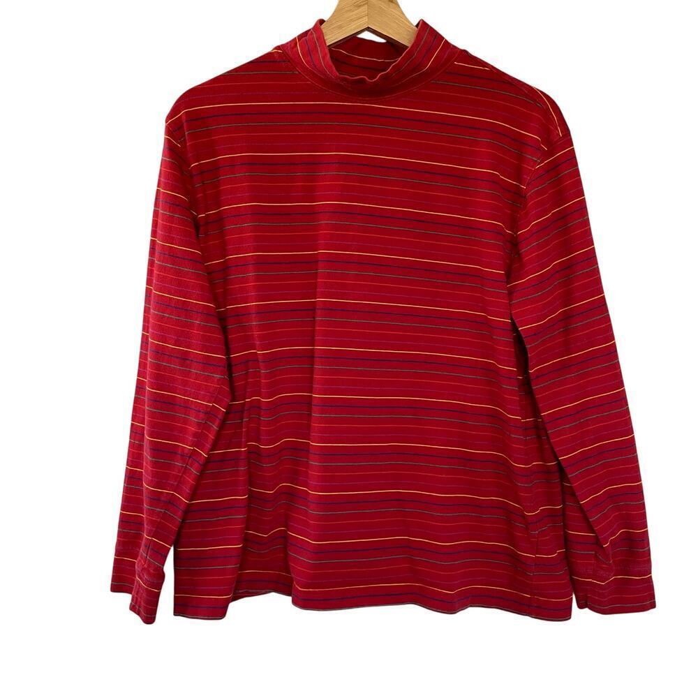 Lands' End red striped turtleneck top women's size L cotton sweater casual